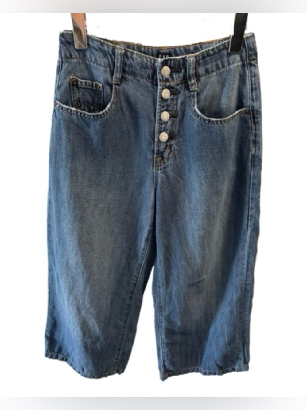 GAP Linen Blend High-Rise Wide Leg Exposed Button-Fly Cropped Denim Jeans 25R